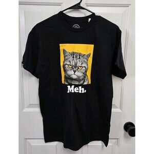MEDIUM - Cat Meh Black Graphic T-Shirt